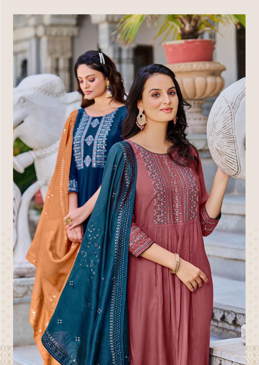 Ladies Flavour Copper Stone 14 Kurti With Bottom Dupatta Catalog
